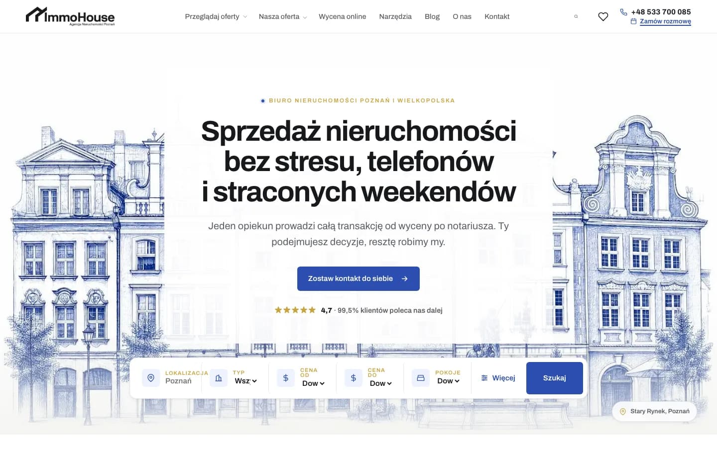 Strona główna immohouse.pl zaprojektowana i wdrożona przez zespół ImmoCRM
